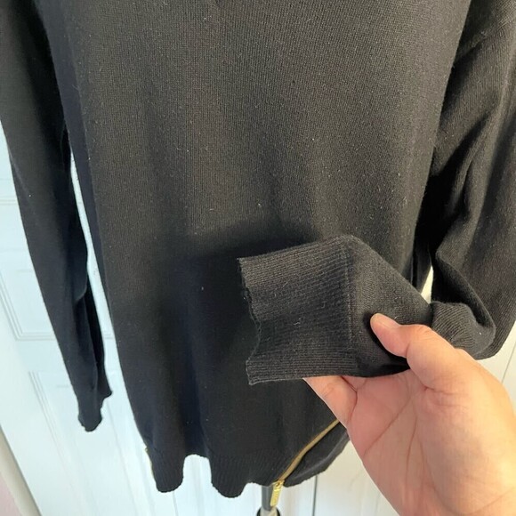 Michael Kors V Neck Cotton Angora Dual Side Gold Zippers Long Sleeve Sweater - Picture 8 of 13